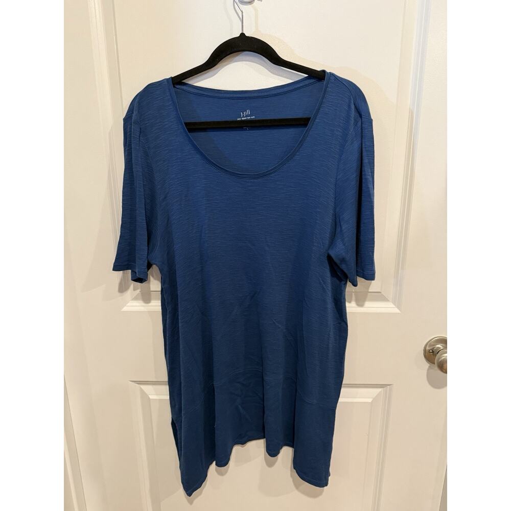 J Jill Pima Dipped Hem Tunic Womens Large Blue Coastal Lagenlook Natural Fiber